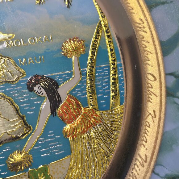 The Art Of Chokin 24KT Gold Edged Hawaiian Islands 7 3/4" Made in Japan - Picture 6 of 10